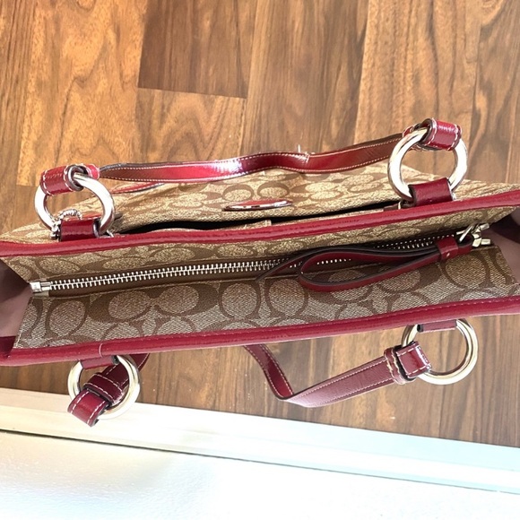 Coach Brown and Red Tote with Monogram Pattern and Heart Charm - Picture 8 of 9